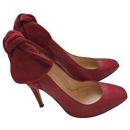 Saltos Carven Vermelhos de Couro e Camurça com Laço Vermelho