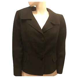 Dolce & Gabbana Black Linen and Cotton Jacket with Lace Black