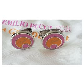 Emilio Pucci Abotoaduras Prata Rosa Laranja