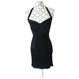 Pierre Balmain Schwarzes Plissee Strickkleid Schwarz