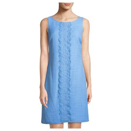 Karl Lagerfeld-Tweed dress with lace center detail-Light blue