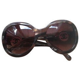 Gafas de sol Chanel Bouton Oversize Marrón Tortuga Marrón oscuro