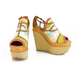Missoni Multicolor Fabric Braided Weave Wedge Sandal Peep Toe Platform Shoes 39 Multiple colors