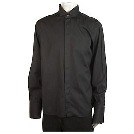 Calvin Klein Camicia da smoking in cotone e seta nera Manica lunga in cotone da uomo 44/17,5'' Nero
