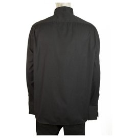 Calvin Klein-Calvin Klein Black Cotton Silk Tuxedo Shirt Long Sleeve Cotton Mens 44/17,5''-Black