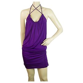 Dsquared2 Dsquared 2 Purple Viscose Exposed Back Draped Thin Straps Mini Dress size S Purple