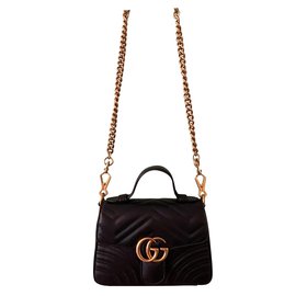 Gucci-Gg marmont mini bolsa de couro-Preto