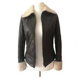 Weekend Max Mara Leather Shearling Biker Jacket Brown