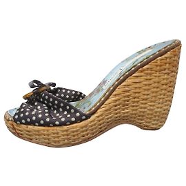 Mules à pois Christian Lacroix marron avec talon compensé en osier Marron