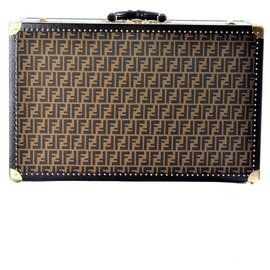 Fendi-Vintage travel luggage of the 1998 in calf leather with logos of the brand-Brown