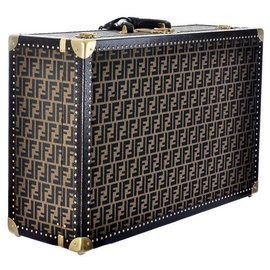 Fendi-Vintage travel luggage of the 1998 in calf leather with logos of the brand-Brown