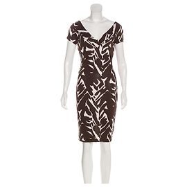 Diane Von Furstenberg Robe en soie DvF Esotovan US 4 Marron Blanc