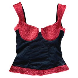 Autre Marque-Cadolle - top corseté avec élasthane en soie et polyamide-Noir,Rouge