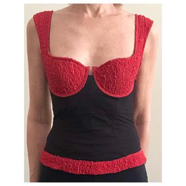 Autre Marque-Cadolle - corseted top with elastane in silk and polyamide-Black,Red