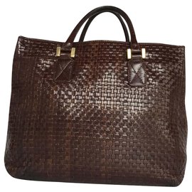 Fendi-Fendi Woven Leather Handbag-Dark brown