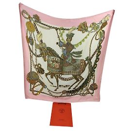Sciarpa di seta Hermès Le Timbalier Rosa e Bianca 90x90cm Rosa Bianco Multicolore