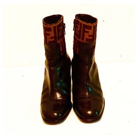 Fendi-Vintage Zucca FF & Leather Ankle Boots-Brown,Black