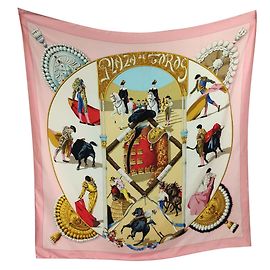 Hermès Plaza de toros Rosa Roja Beige Dorado Azul claro