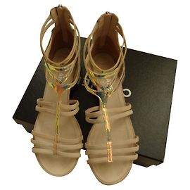 Chanel Flat Sandals Beige Suede Beige