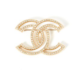 Chanel-strass dourados cc grandes-Dourado