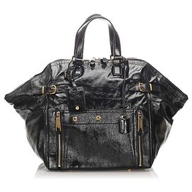 Yves Saint Laurent YSL Black Patent Leather Downtown Tote Bag Black