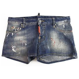 Dsquared2 Dsquared 2 D2 Blue Distressed Demin Jeans Summer Button Shorts size 38 Blue