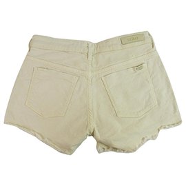 Reiko-Reiko Karlie Ivory Ecru Cut Off Summer Cotton Elastan Shorts taglia 27-Crema