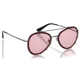 Valentino Red Crystal Embellished Aviator Sonnenbrille Rot