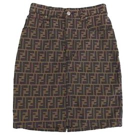 Fendi-Vintage Zucca FF Mini Skirt-Khaki