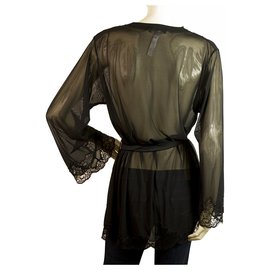 Autre Marque-Cotton Club Black Lace Intimate Lingerie Kimono Robe Cardigan Top sz L-Black