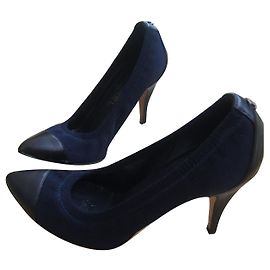 Décolleté Chanel Bicolore Nero e Blu Navy Tela e Pelle Nero Blu navy