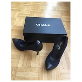 Chanel-Escarpins Chanel-Noir,Bleu Marine