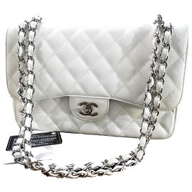 Borsa a patta Jumbo classica foderata bianca Chanel Bianco