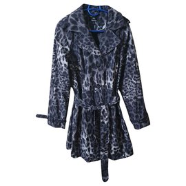 Dennis Basso Leopard Print Trench Coat Grey M Multiple colors Grey