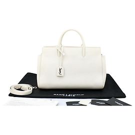 Saint Laurent Sac Cabas Rive Gauche small cuir grainé Blanc