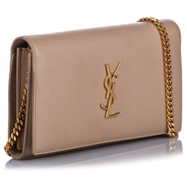 Autre Marque-YSL Brown Monogram Wallet On Chain-Brown,Beige