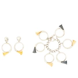 Set Christian Dior Bracciale e Orecchini Corno da Caccia Oro e Argento Argento D'oro