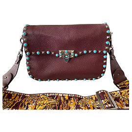 Valentino Garavani Guitar Rockstud Leather Handbag Dark Red Dark red