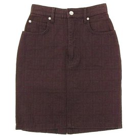 Fendi-Vintage Brown Zucca FF Denim Mini Skirt Size 40-Brown