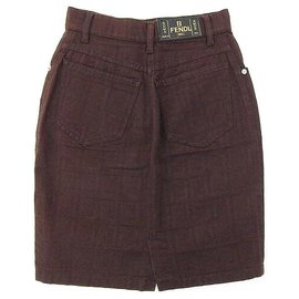 Fendi-Vintage Brown Zucca FF Denim Mini Skirt Size 40-Brown