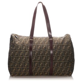 Fendi-Fendi Brown Zucca Canvas Travel Bag-Brown,Dark brown
