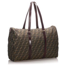 Fendi-Fendi Brown Zucca Canvas Travel Bag-Brown,Dark brown