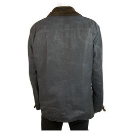 Polo Ralph Lauren-Polo Ralph Lauren Blue Oil Cloth Lobster Clasps Remov. Vest Jacket Coat size XL-Blue