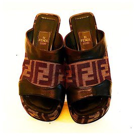 Fendi-Vintage Zucca FF Wedge Sandals Size 36-Brown