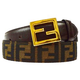 Fendi-Vintage Zucca FF Clasp Belt-Brown