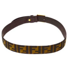 Fendi-Vintage Zucca FF Clasp Belt-Brown