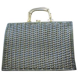 Autre Marque Borsa in vimini kaki con maniglie in metallo oro Cachi