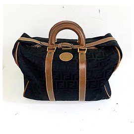 Fendi-Vintage Black Zucca FF Travel Bag-Black
