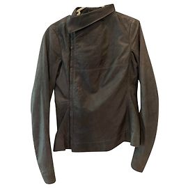 Rick Owens SS15 Faun Rollkragenleder Bikerjacke Anthrazitgrau
