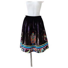 Gonna Escada in velluto e seta ricamata viola e marrone Multicolore